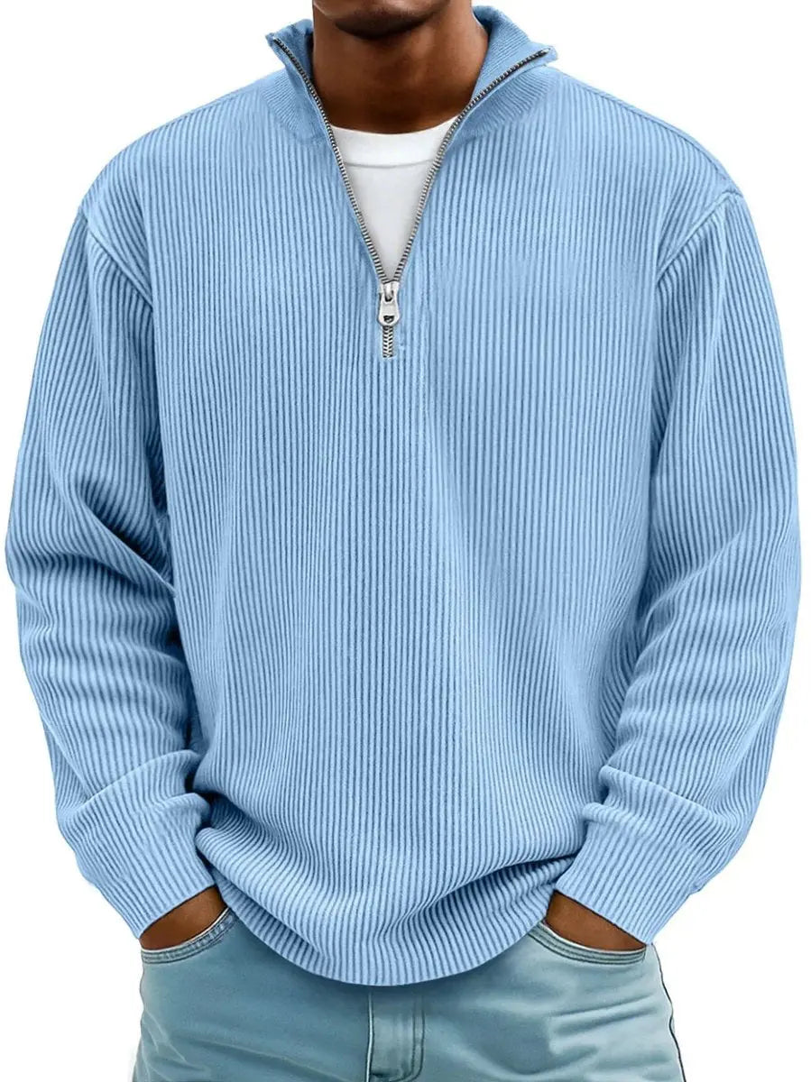 Herren Strickpullover mit Stehkragen und 1/4-Reißverschluss