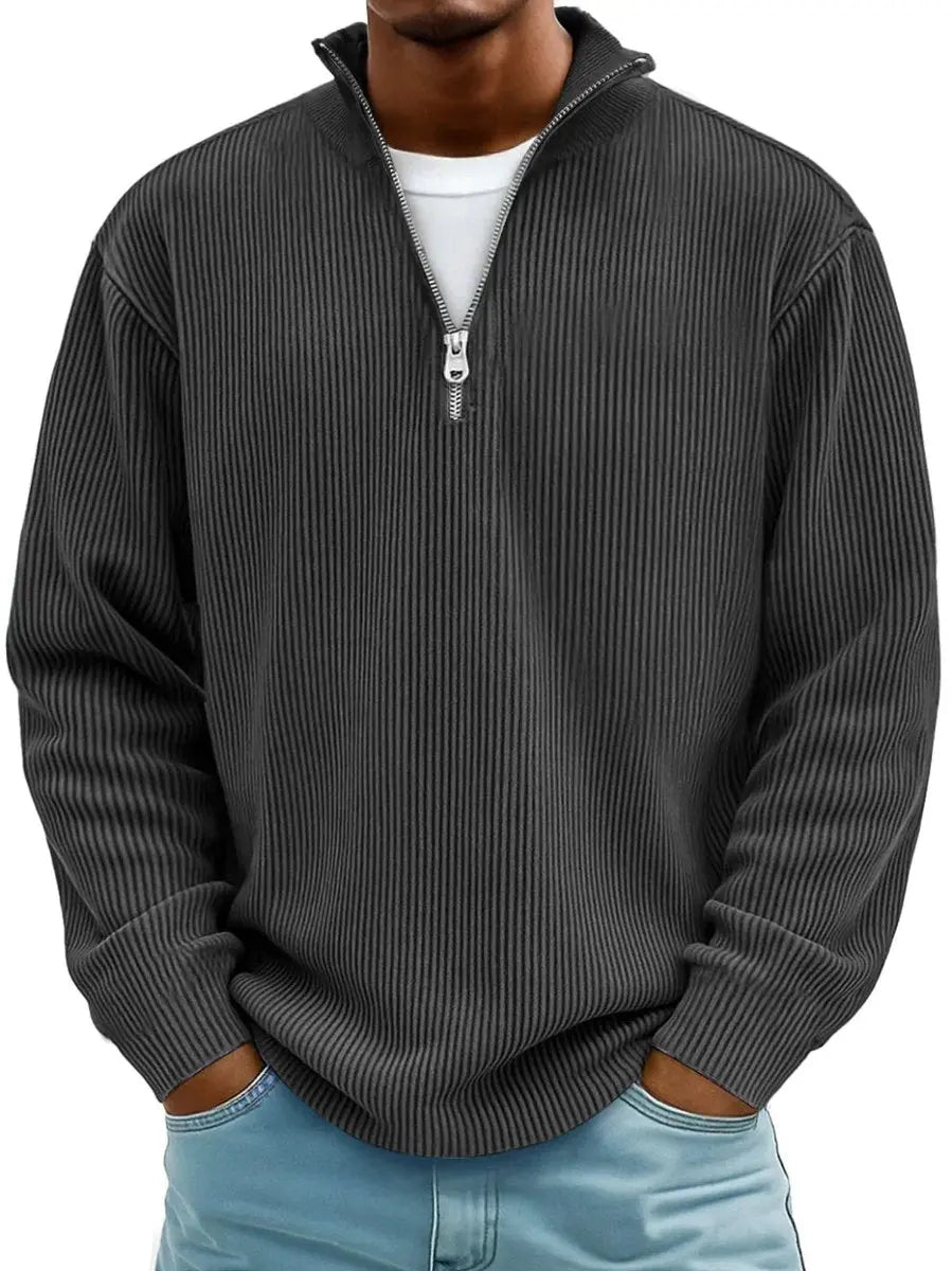 Herren Strickpullover mit Stehkragen und 1/4-Reißverschluss