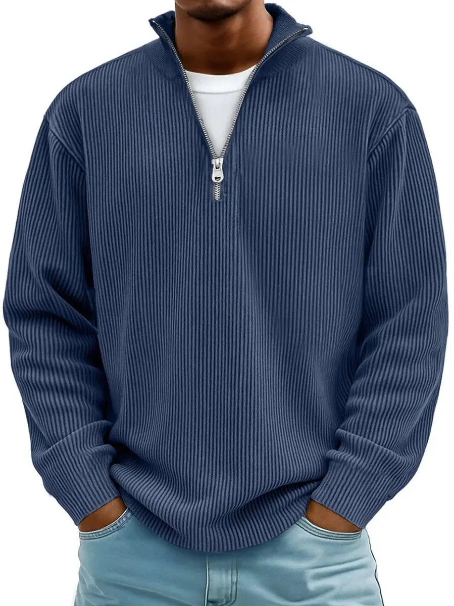 Herren Strickpullover mit Stehkragen und 1/4-Reißverschluss
