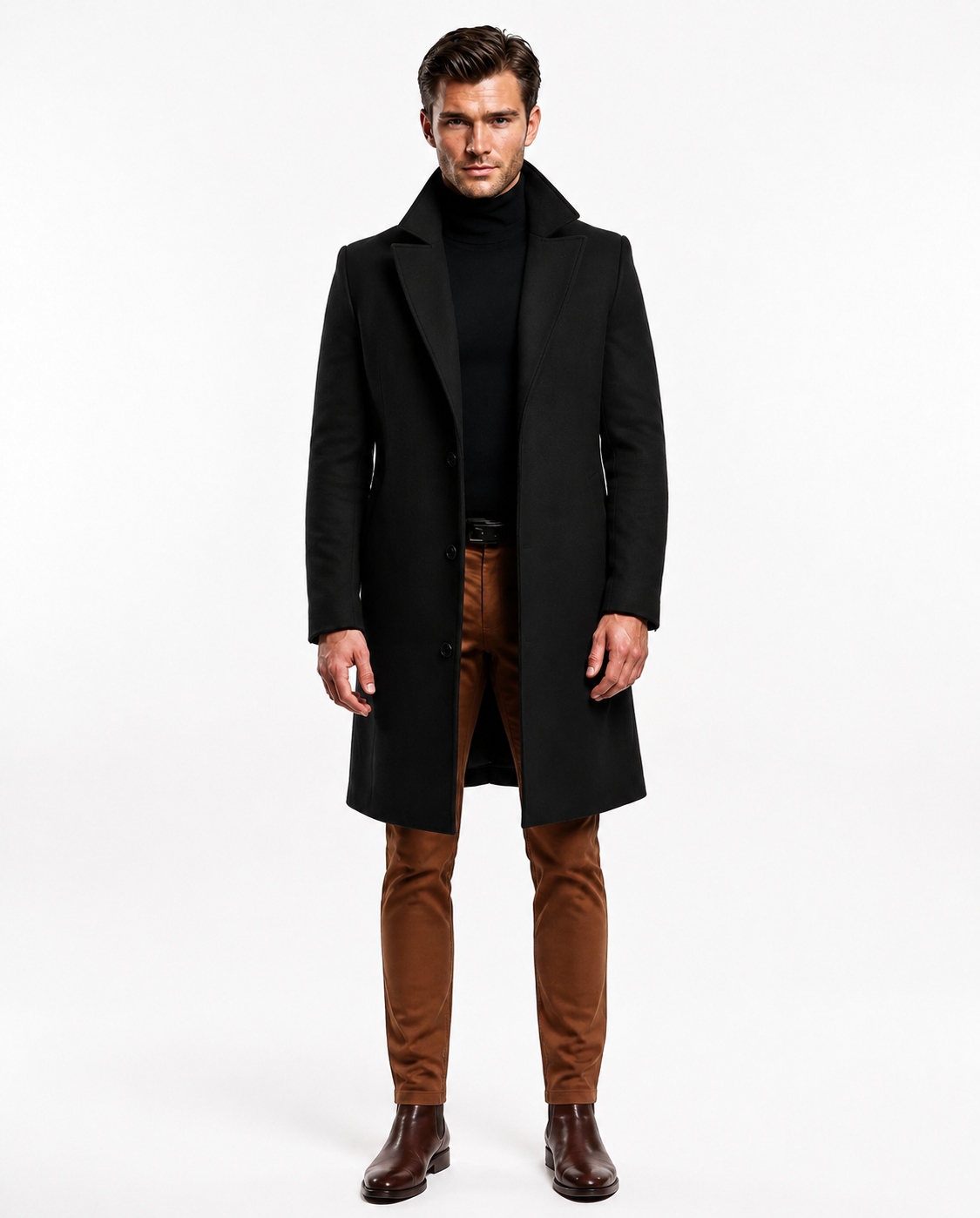 NOUVEAU RICHE Lusso Hochwertiger Wollmantel für Männer Schwarz