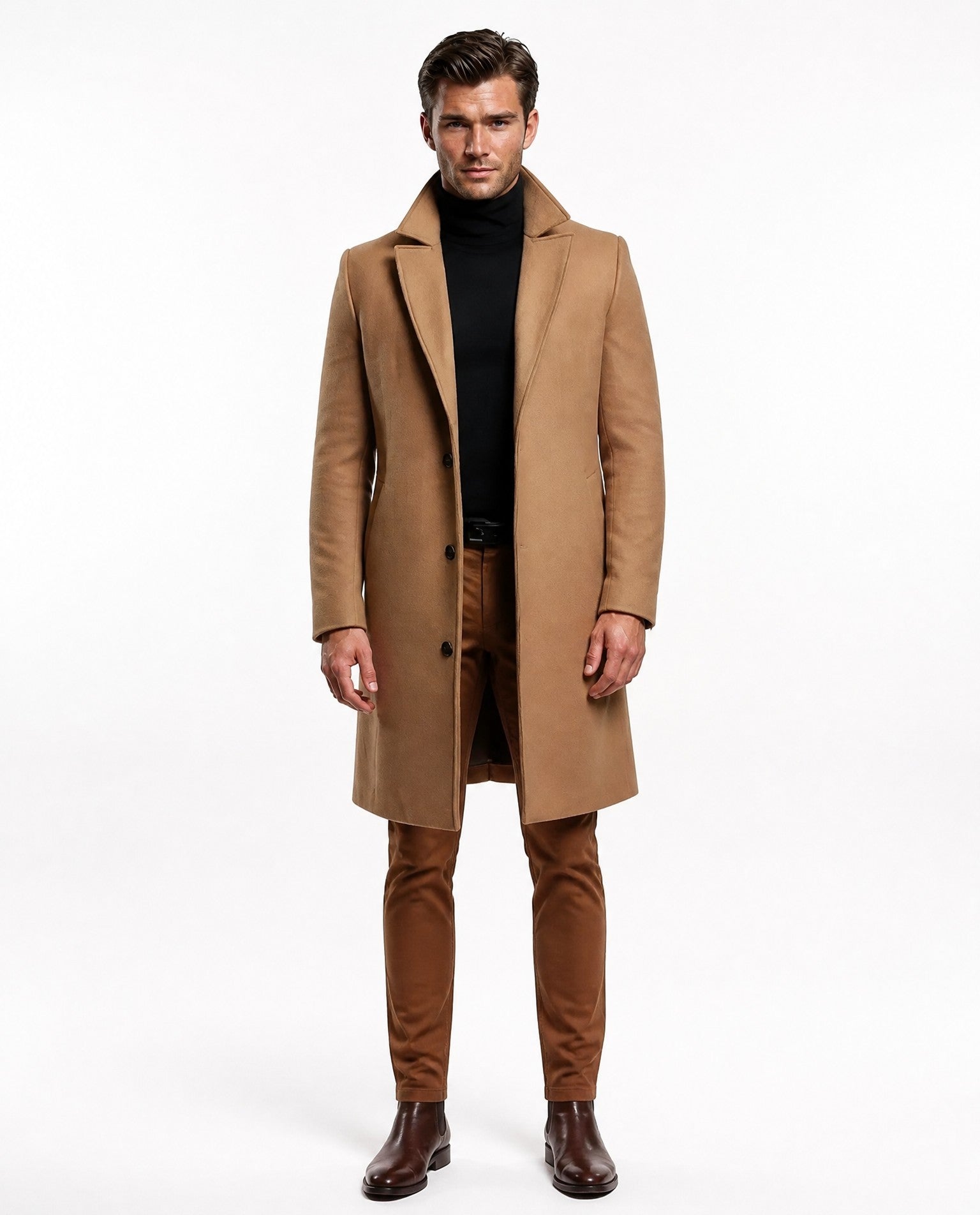 NOUVEAU RICHE Lusso Hochwertiger Wollmantel für Männer Khaki
