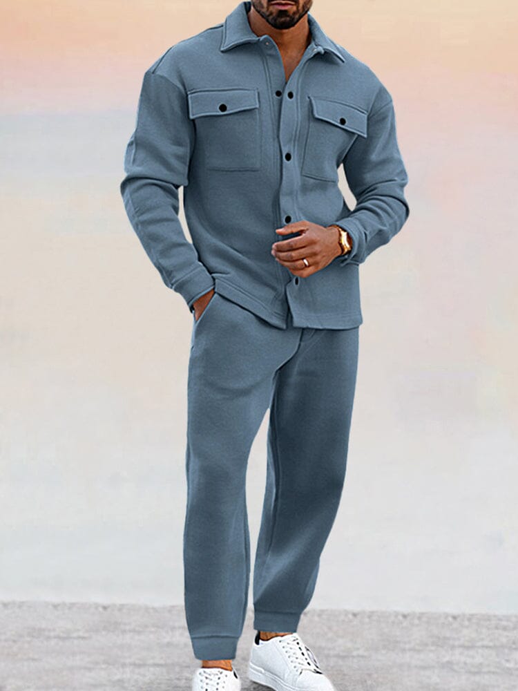 Bellivaro | Mænds Langærmet Sæt Med Skjortejakke Og Joggerbukser | Afslappet Outfit