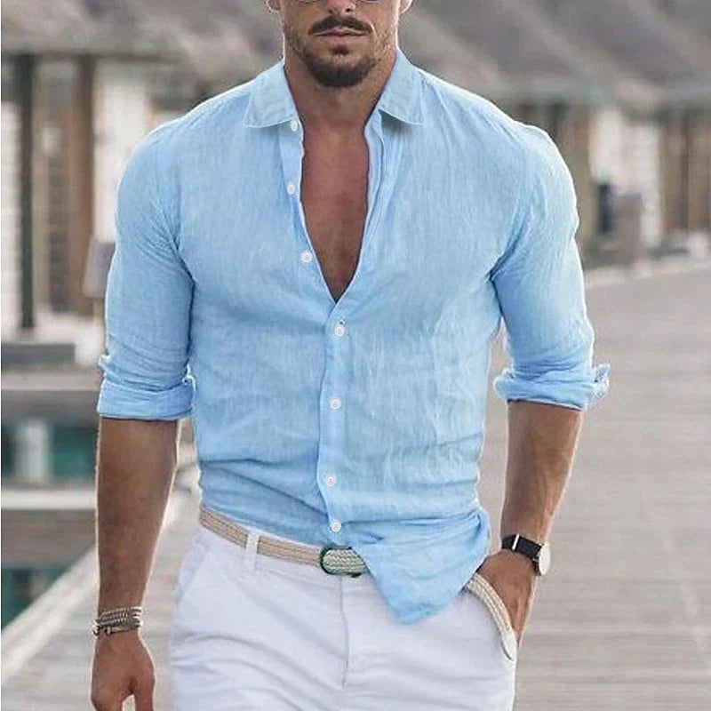 Camisa de algodão para homem com gola clássica