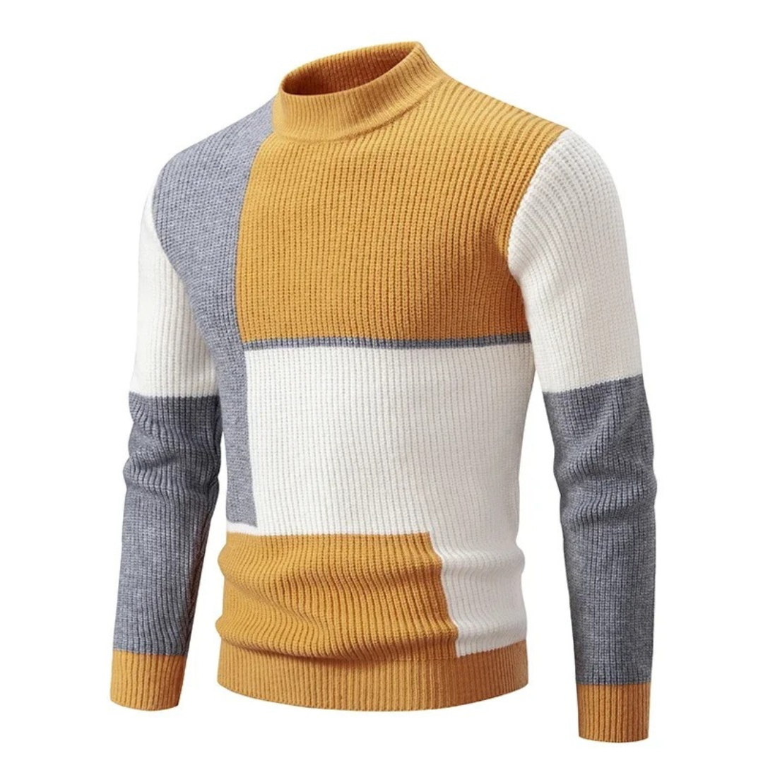 Bellivaro | Herre Ternet Højhalset Sweater | Strikket Varme og Mønstret Design