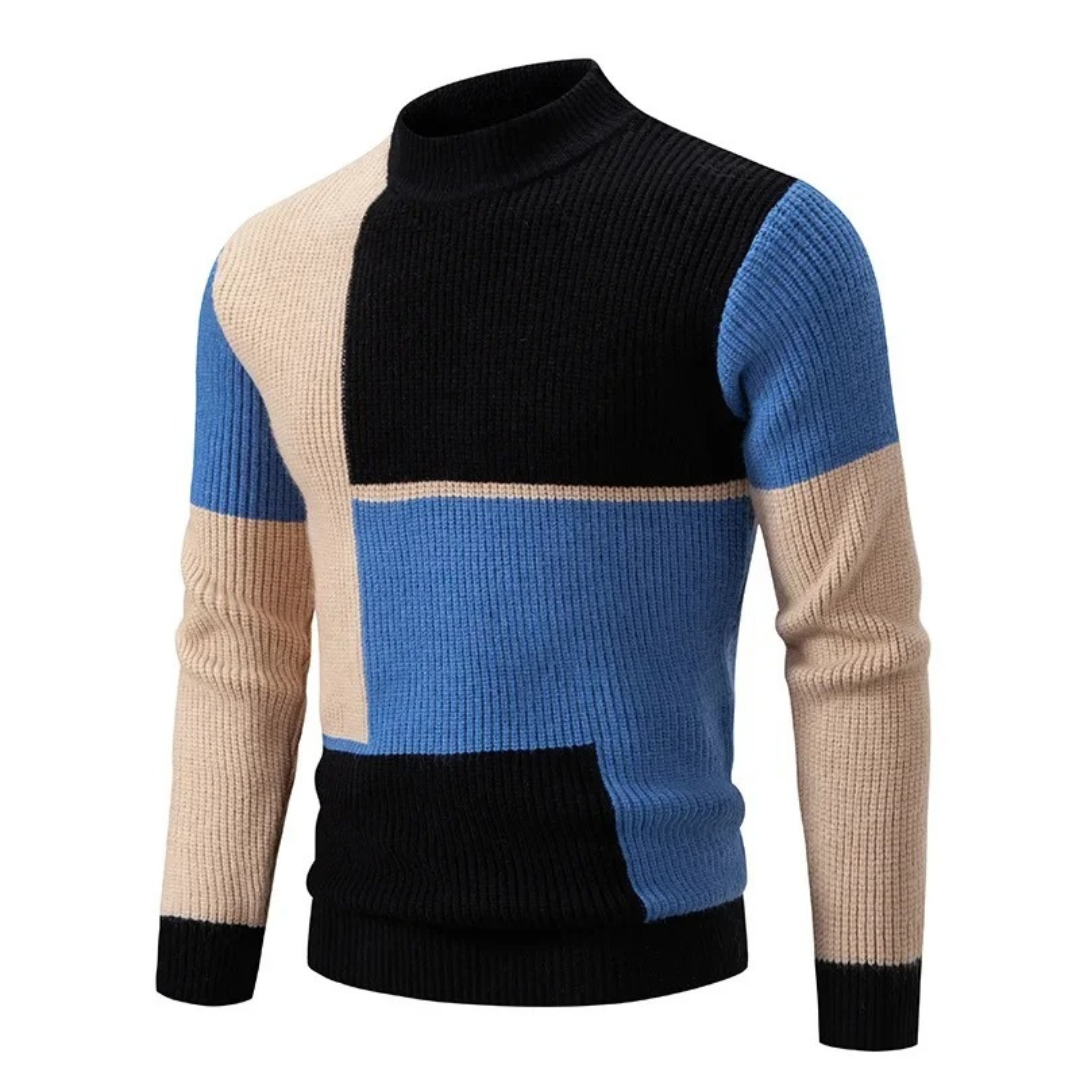 Bellivaro | Herre Ternet Højhalset Sweater | Strikket Varme og Mønstret Design