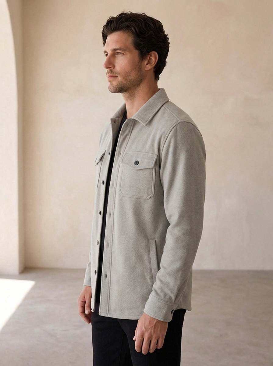 Regular Fit Overshirt til Mænd med Knaplukning