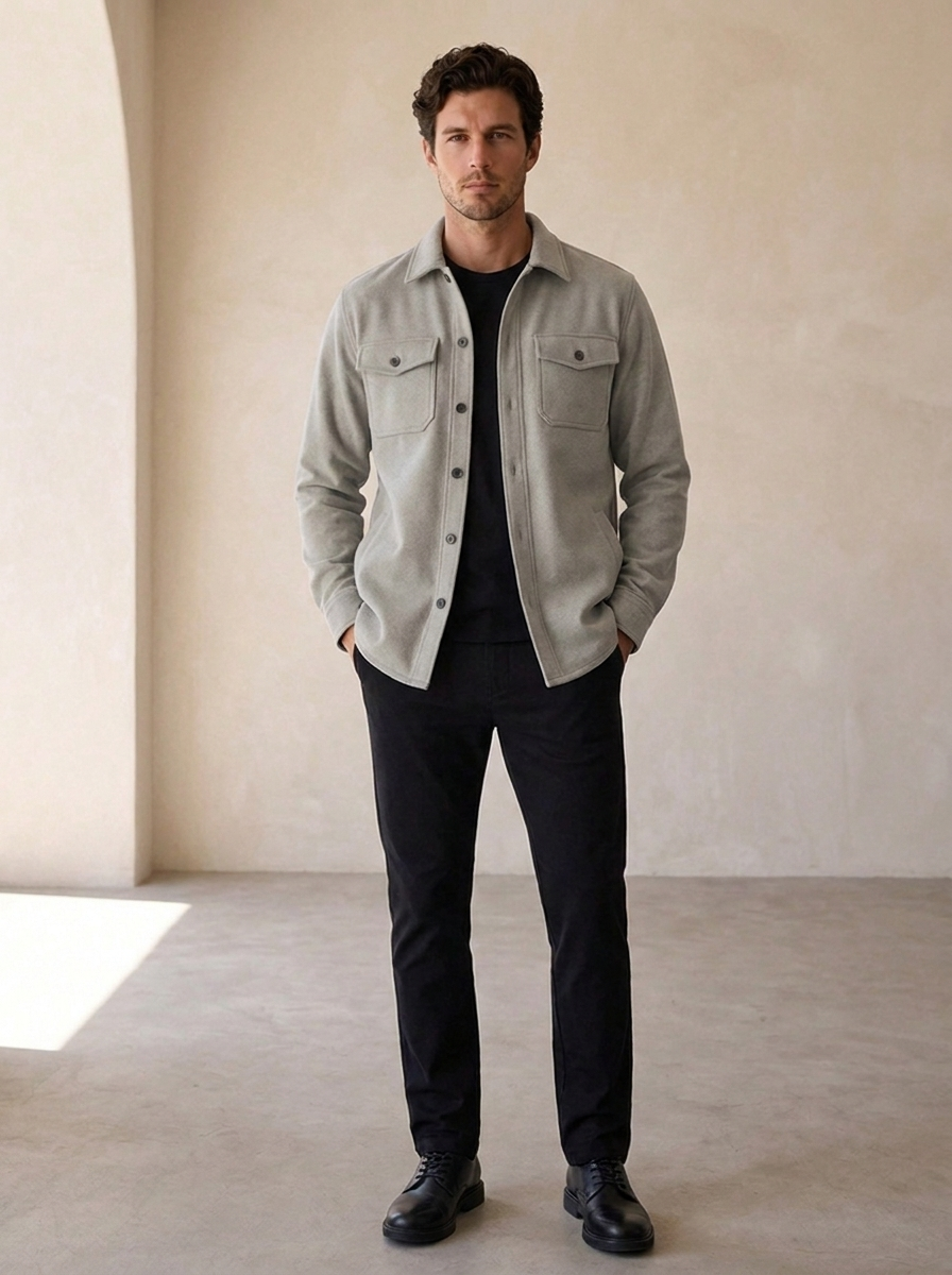 Regular Fit Overshirt til Mænd med Knaplukning