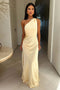 Beige asymmetric maxi dress with slit for women