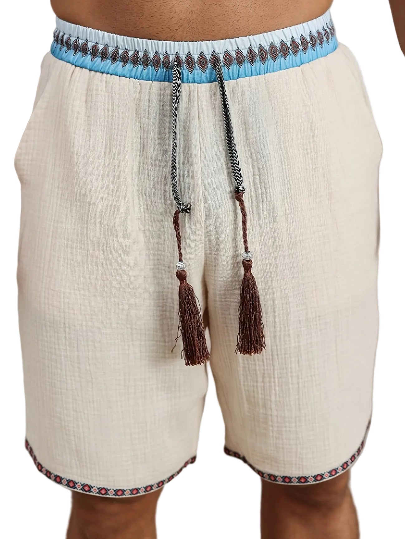 Calções Texturizados para Homem com Cordão e Borlas