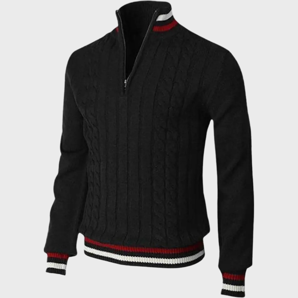 Bellivaro | Herre Halv-Zip Striktrøje | Klassisk Ribbet Pullover med Stribe Detaljer