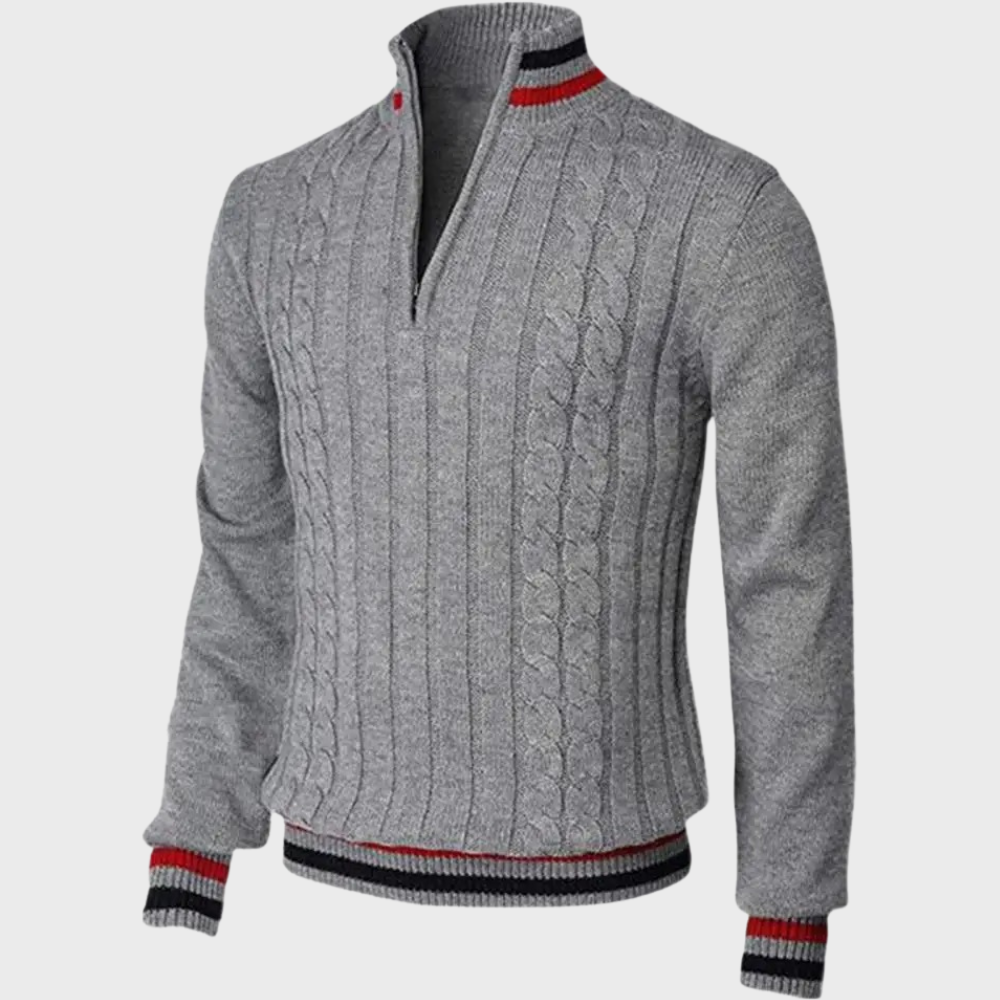 Bellivaro | Herre Halv-Zip Striktrøje | Klassisk Ribbet Pullover med Stribe Detaljer