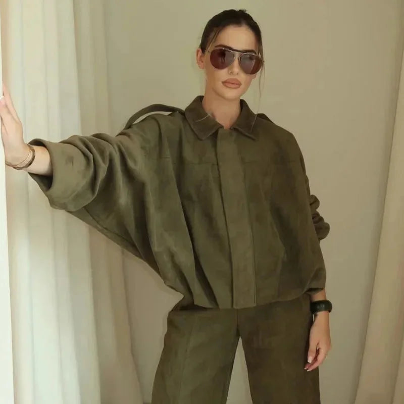 Veste courte oversize effet suédine pour femme