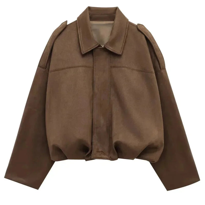 Veste courte oversize effet suédine pour femme