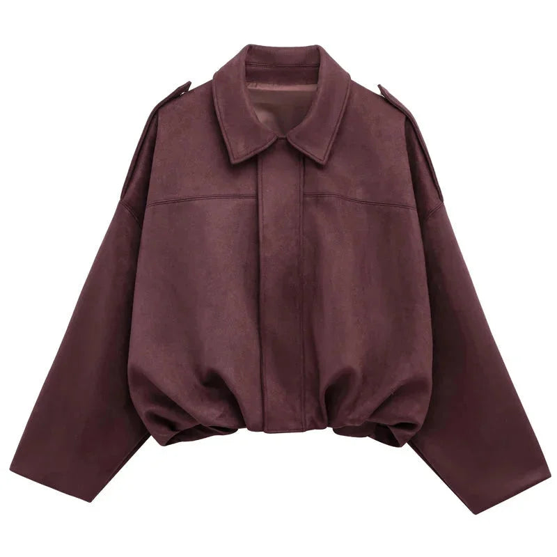 Veste courte oversize effet suédine pour femme