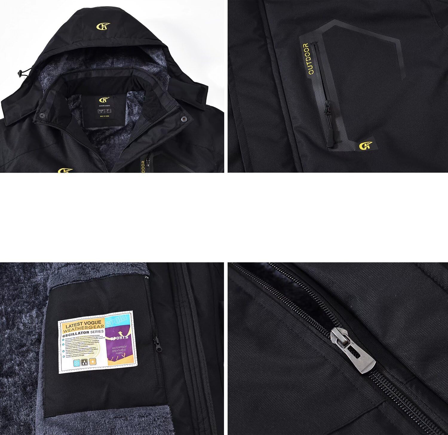 Bellivaro | Herre Vandtæt Lynlåset Vinterjakke | Vindtæt Jakke med Hætte til Udendørsbrug