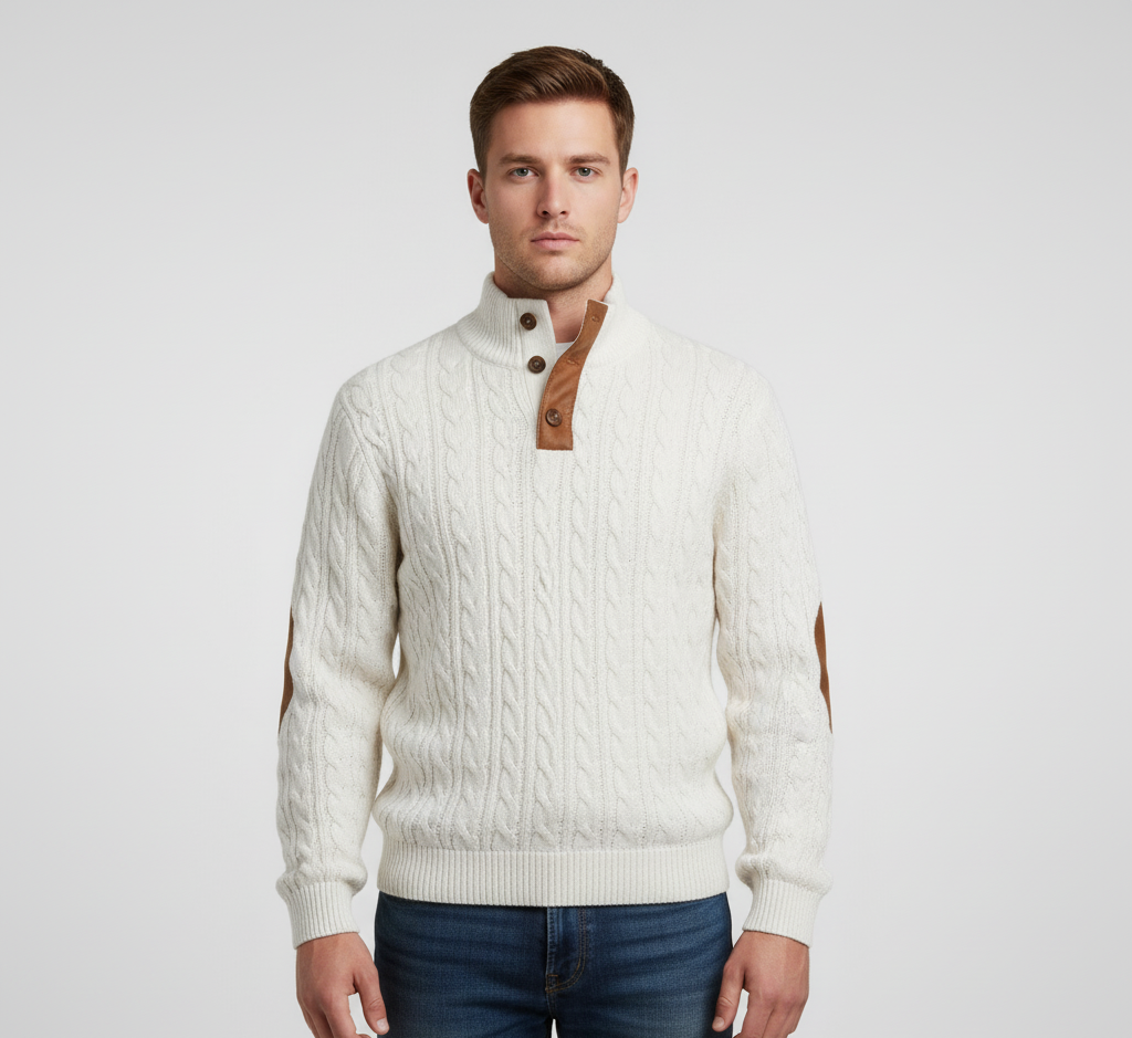 Bellivaro herre kabelstrik trøje med halv knaplukning