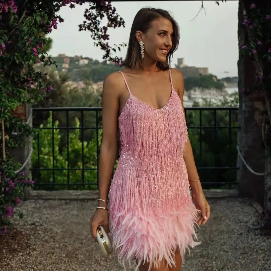 Abito Mini Cocktail con Paillettes da Donna Frynse