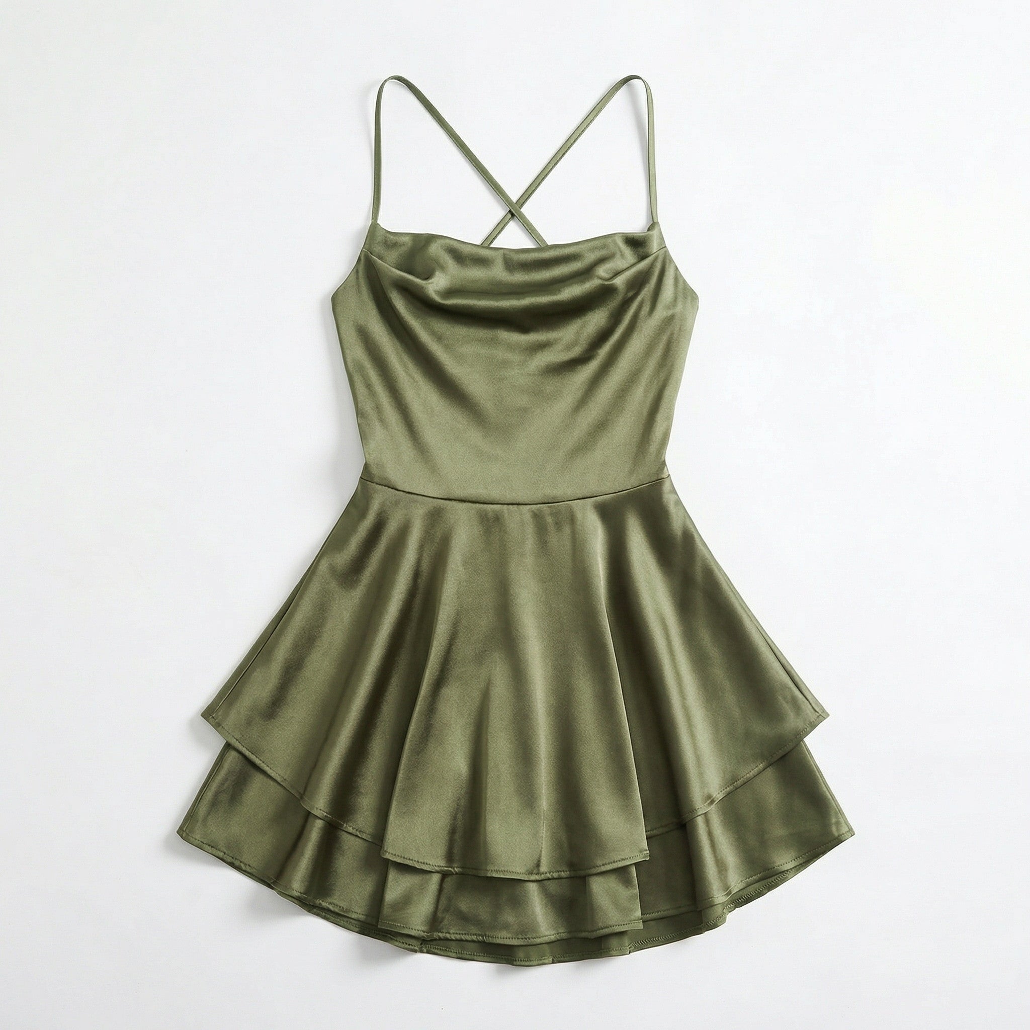 Vestido mini para mujer con escote cuadrado y falda acampanada con tirantes finos