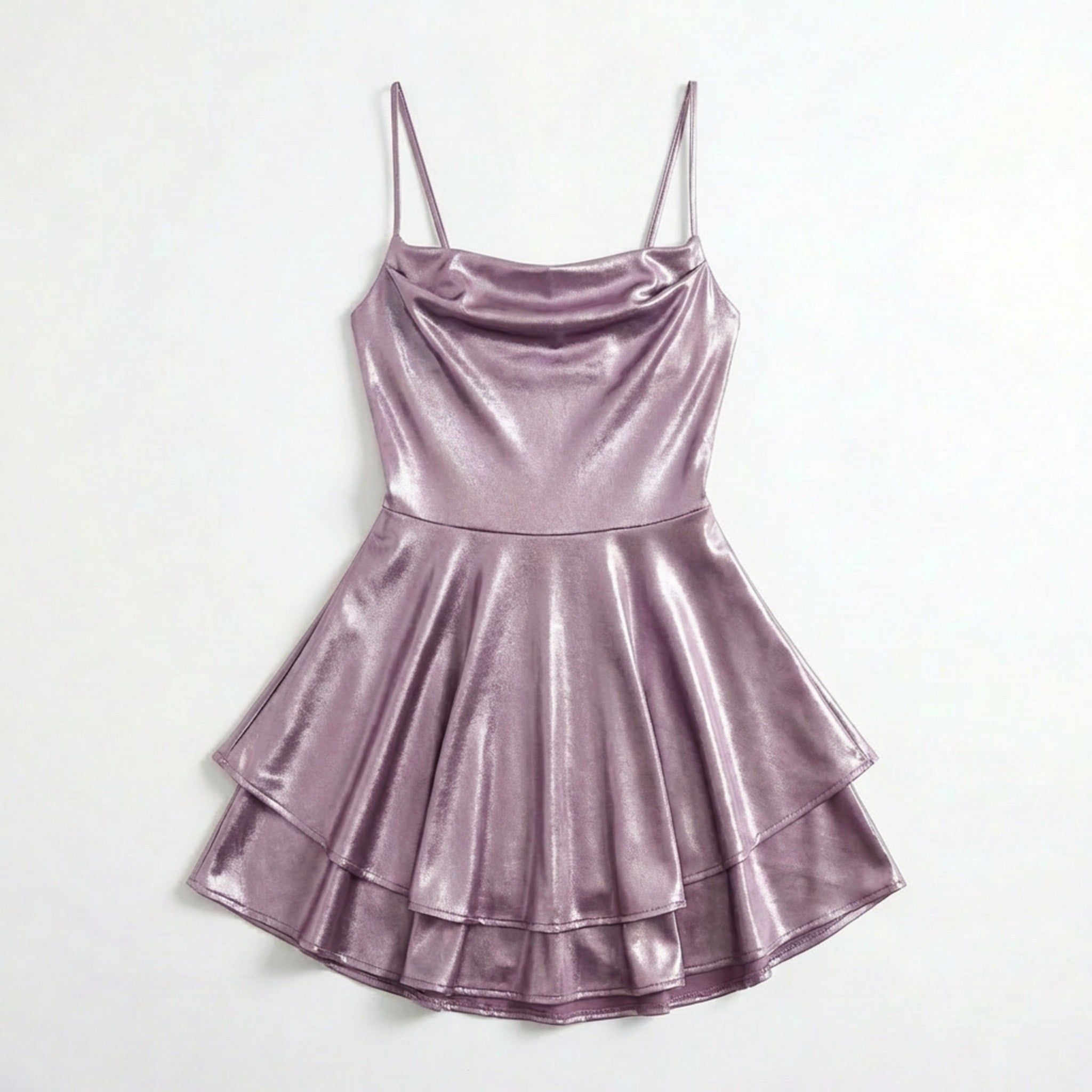 Vestido mini para mujer con escote cuadrado y falda acampanada con tirantes finos