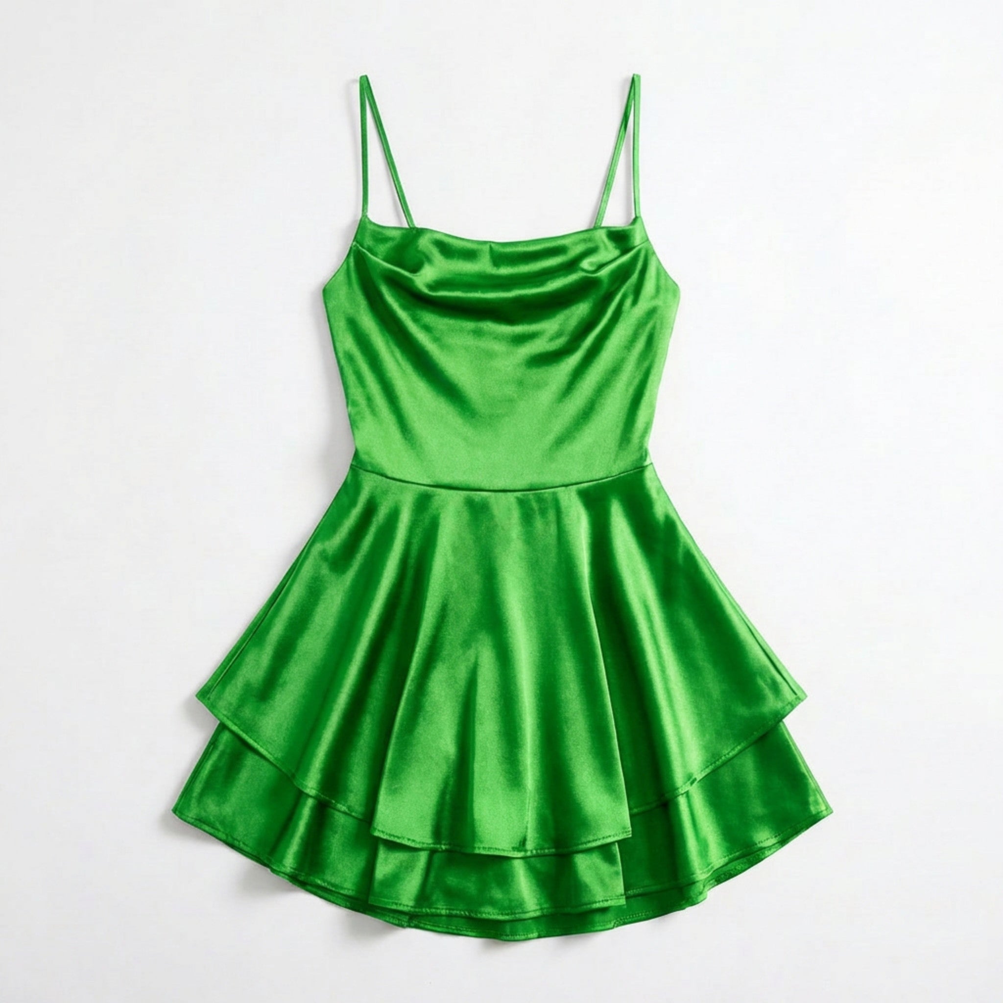 Vestido mini para mujer con escote cuadrado y falda acampanada con tirantes finos