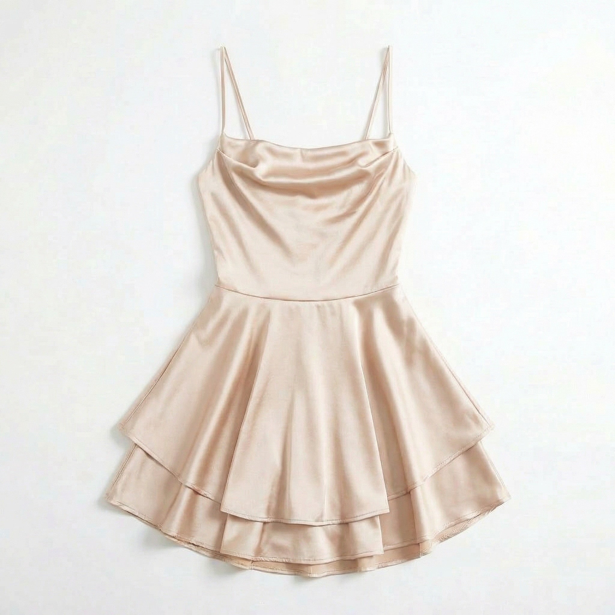 Vestido mini para mujer con escote cuadrado y falda acampanada con tirantes finos