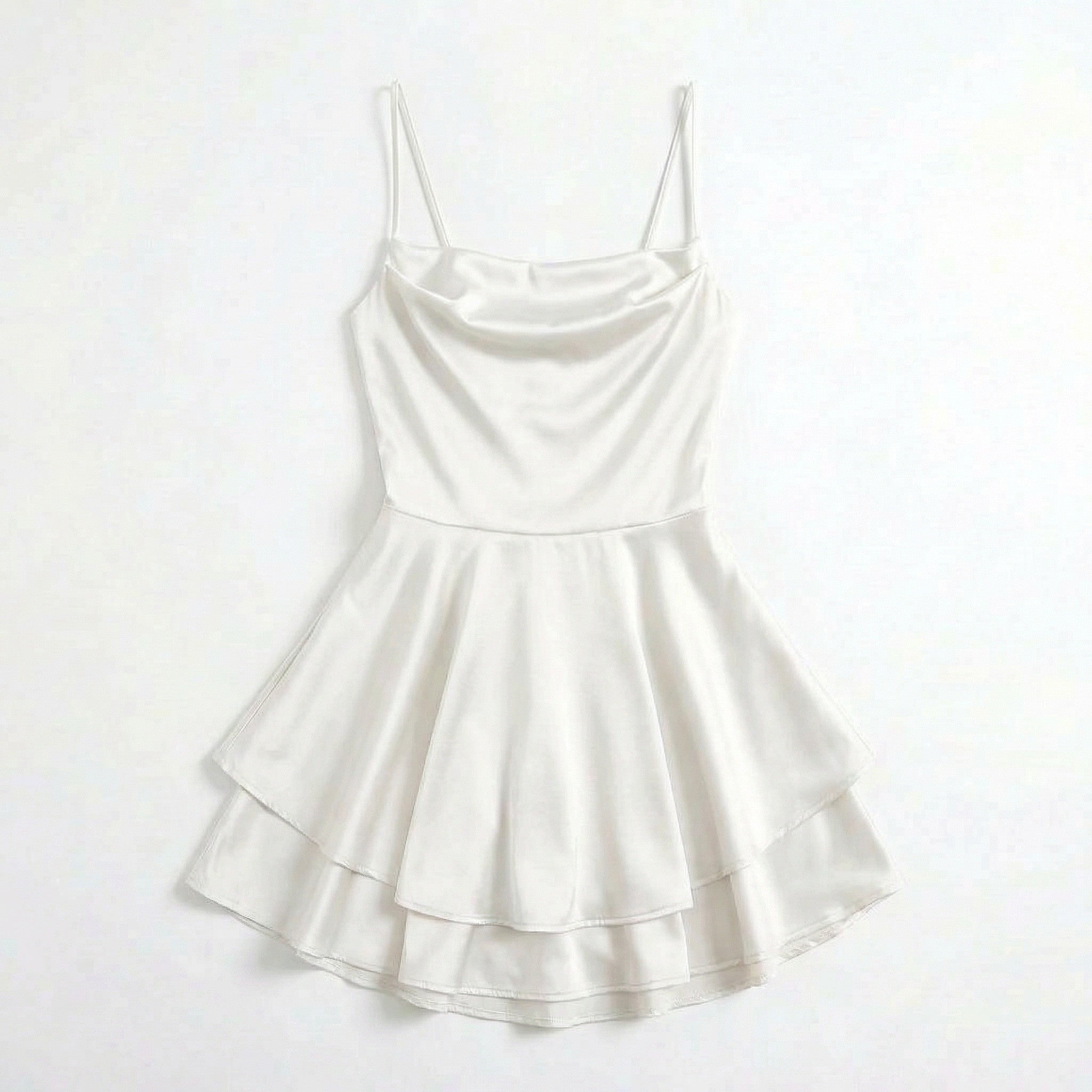 Vestido mini para mujer con escote cuadrado y falda acampanada con tirantes finos
