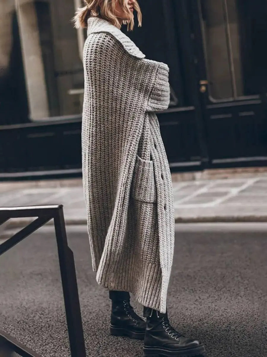 Oversized strikcardigan til kvinder med sjalskrave