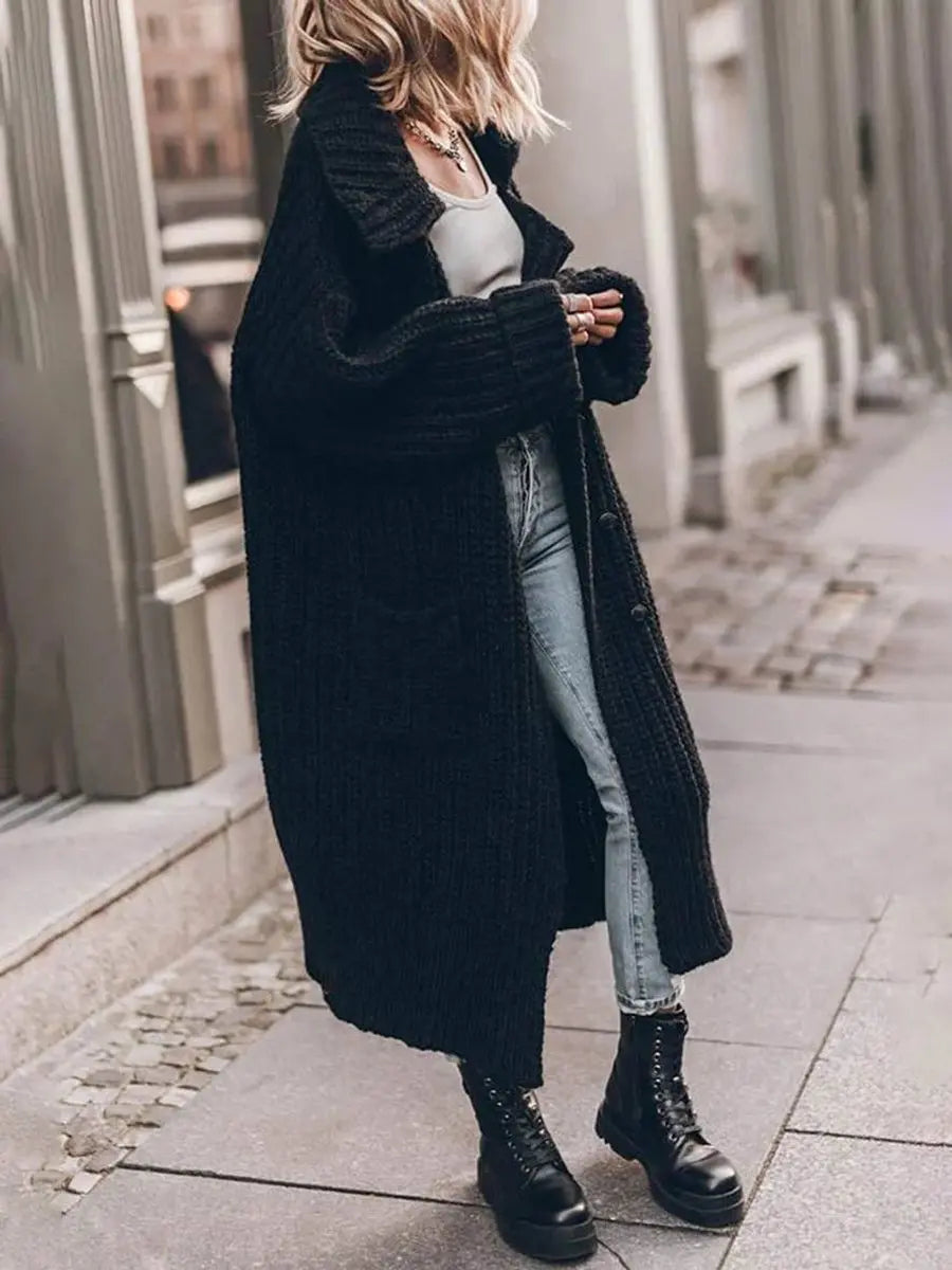 Oversized strikcardigan til kvinder med sjalskrave