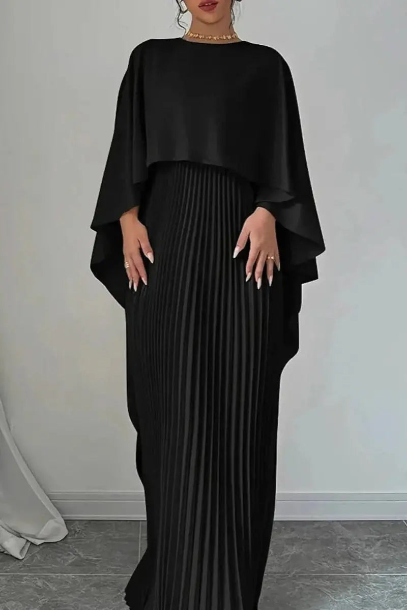 Dames Plisseret Maxikjole med Cape