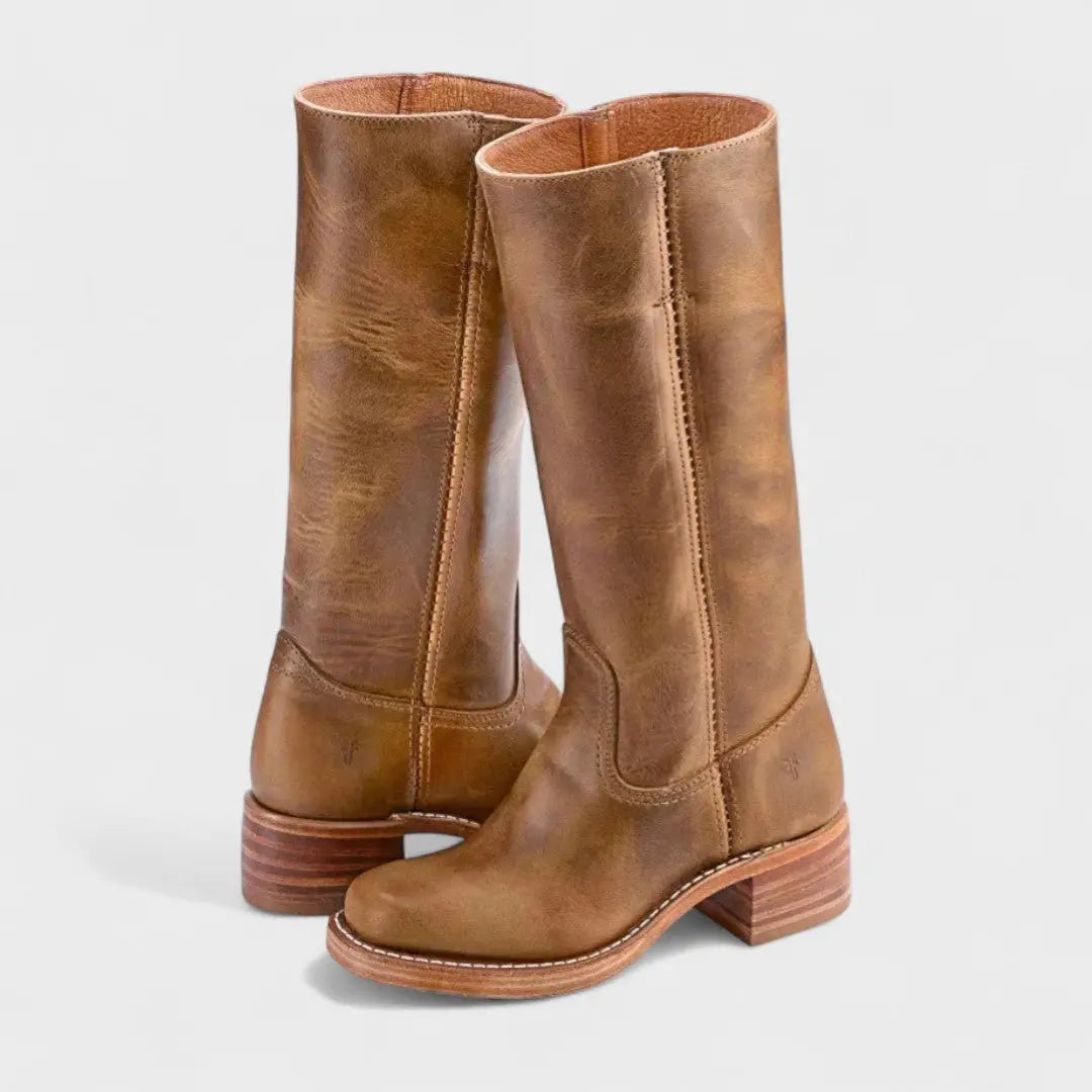 Dames Lange Læderstøvler med Blokhæl – Equestrian Stil