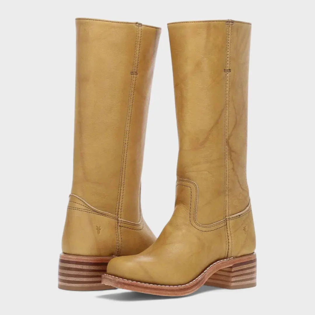 Dames Lange Læderstøvler med Blokhæl – Equestrian Stil
