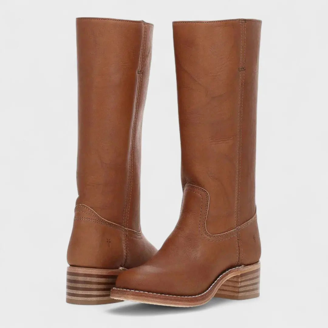 Dames Lange Læderstøvler med Blokhæl – Equestrian Stil